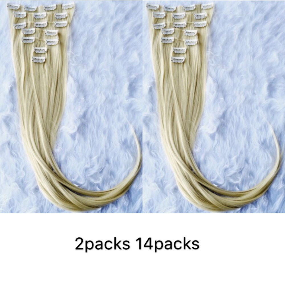 2sets platinum blonde 14pcs hair extensions